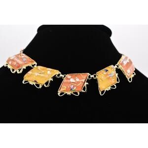 Pam Vintage Choker Necklace Gold Orange Yellow Confetti Holographic Signed BinT